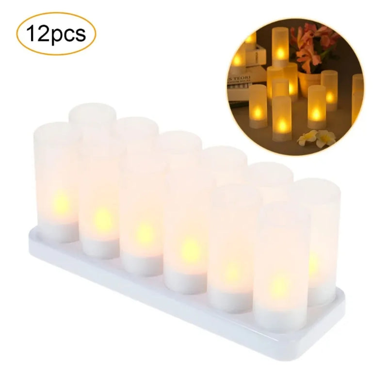 6/12pcs LED Electric Candle Rechargeable Flameless Tea Light Waxless Romantic Wedding Dinner Party Decoration With Battery