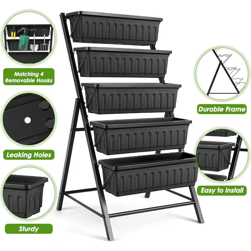 Vertical Raised Garden Bed, 5 Tiers Elevated Garden Planters, 23 * 26 * 45Inch Indoor Outdoor Raised Planter Box