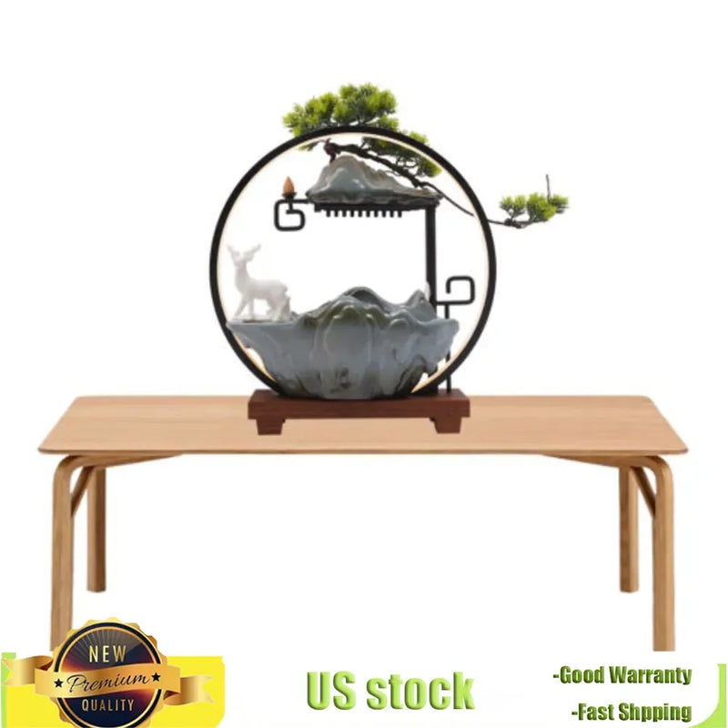 Bymaocar Indoor Water Fountain With Mist Touch Switch LED Light Incense Burner Waterfall Relaxing Table Decor Unexpected Gift