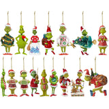 17Pcs 2D Acrylic Christmas Tree Green Monsters Ornaments Cute Green Monsters Christmas Tree Pendants Christmas Cartoon Ornaments