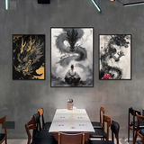 Asian Ink Style Dragon Shadow Waves Art Poster HD art sticky wall waterproof home living room bedroom bar aesthetic decoration
