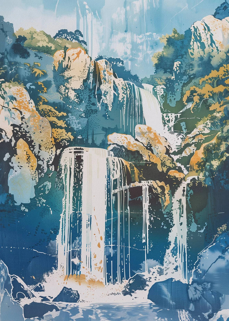 Hokusai Ukiyo-e Blue Green Waterfall Canvas Print Traditional Japanese Art Vintage Wall Poster Asian Landscape Art Home Decor