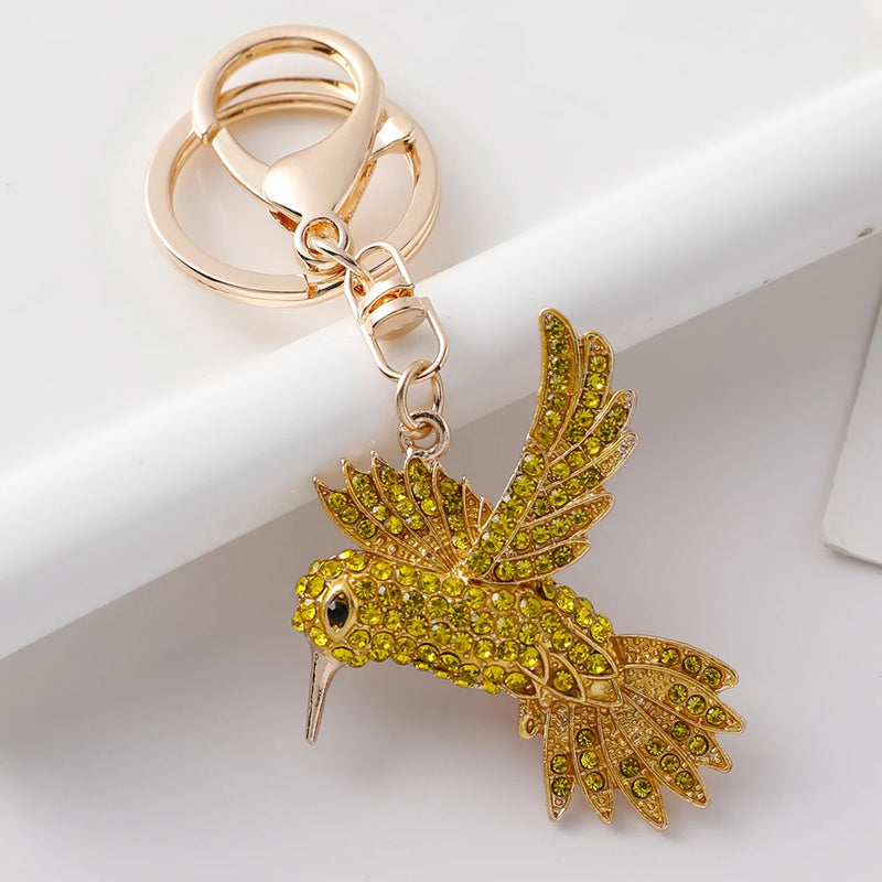 Sparkling Crystal High Quality Alloy Hummingbird Keychain Animal Women's Bag Pendant Metal Key Ring