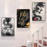 Asian Ink Style Dragon Shadow Waves Art Poster HD art sticky wall waterproof home living room bedroom bar aesthetic decoration