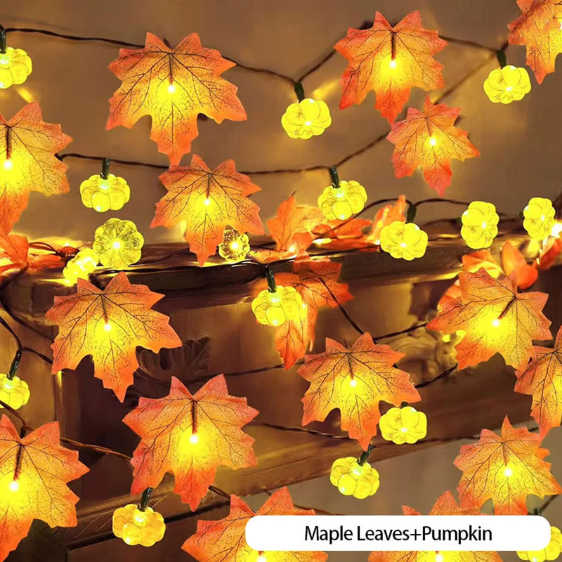 10/20LED Artificial Autumn Maple Leaves Garland Led Fairy Lights for Christmas Decoration Thanksgiving Party DIY Decor Halloween