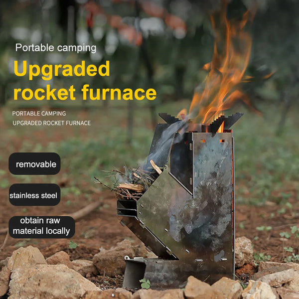 Stainless Steel Camping Stove Portable Collapsible Wood Burner Collapsible Burning Rocket Stove Picnic Cooking Cookware Camping