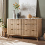 FlutedDresser, Modern Chest of Drawers with Faux Marble Top, Curved Profile Design, Wood Drawer Organizer for Bedroom