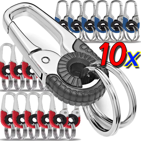 Men Keychain Hook Stainless Steel Keychain Buckle Outdoor Carabiner Climbing Tool Double Ring Car Fishing Key Ring Accessories
