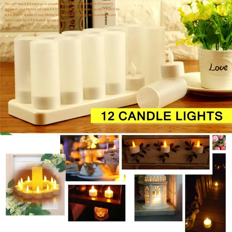 6/12pcs LED Electric Candle Rechargeable Flameless Tea Light Waxless Romantic Wedding Dinner Party Decoration With Battery