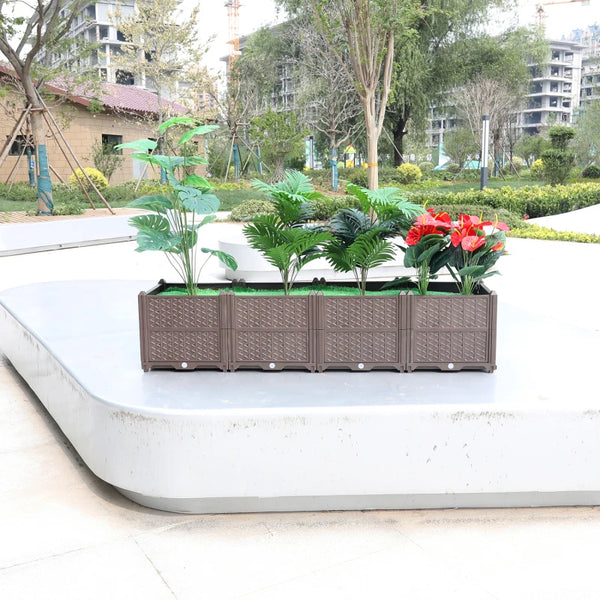Rectangular Raised Garden Bed Kit Indoor Outdoor Plastic Planter Grow Box For Fresh Vegetables Herbs Wers & Succulents Brown