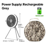 Outdoor Camping Fan Rechargeable Desktop 10000mAh Portable Circulator Wireless Ceiling Electric Fan with Power Bank LED Lighting