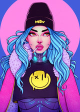 Cyber Punk Anime Neon Cool Girl Poster Aesthetic Purple Canvas Painting Wall Art Prints Pictures Gamer Room Home Decoration