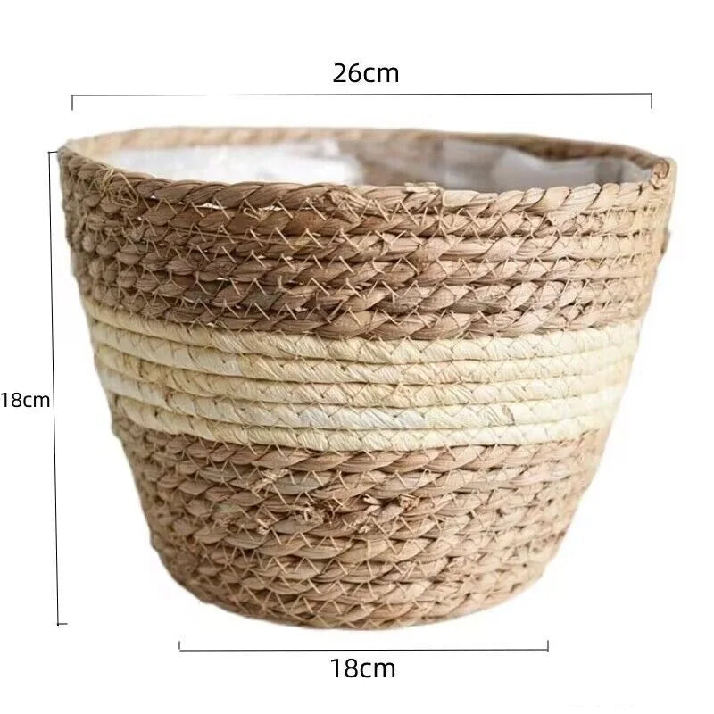 Woven Grass Flower Plant Pot Basket Planter Basket Indoor Outdoor Flower Pot Garden Decorative Flower Plants Basket Storage Use