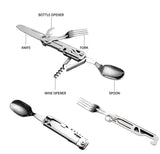 Multifunctional EDC folding outdoor tableware camping portable meal knife fork spoon bottle outdoor camping cookware titanium