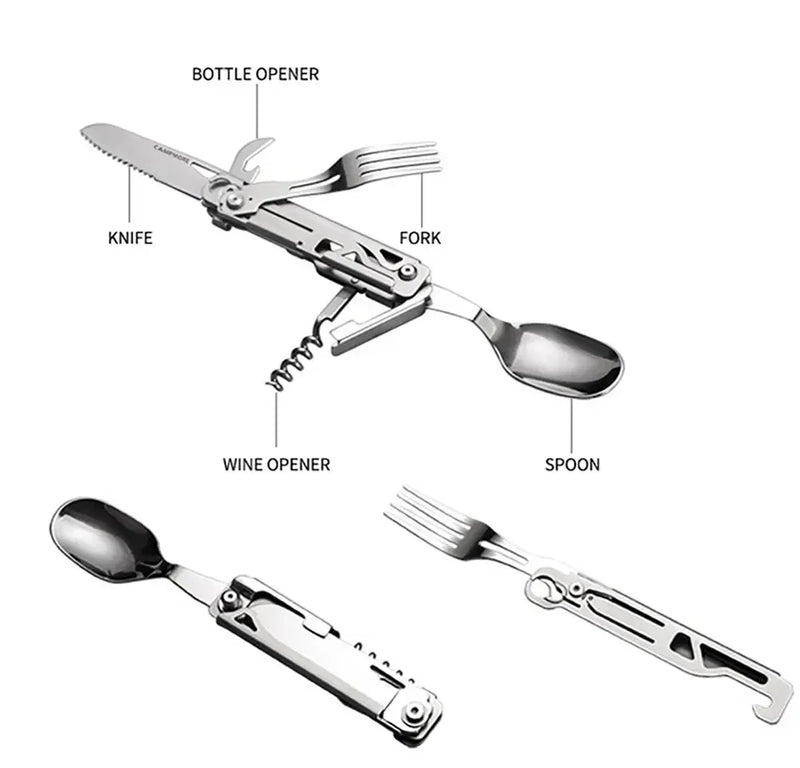 Multifunctional EDC folding outdoor tableware camping portable meal knife fork spoon bottle outdoor camping cookware titanium