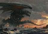 Fantasy Dragon and Cavaliers Picture and Poster Magic World Canvas Painting Mysterious Unique Wall Art War Furnishing Home Decor