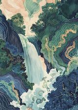 Hokusai Ukiyo-e Blue Green Waterfall Canvas Print Traditional Japanese Art Vintage Wall Poster Asian Landscape Art Home Decor