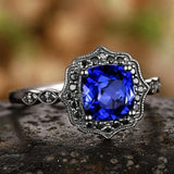 European and American new fashionable retro royal blue zircon inlaid personalized luxury versatile women's ring