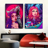 Cyber Punk Anime Neon Cool Girl Poster Aesthetic Purple Canvas Painting Wall Art Prints Pictures Gamer Room Home Decoration