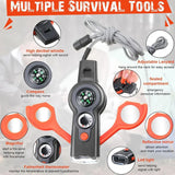 1 Emergency Survival Whistle with Lanyard Multifunctional Tool Multi-Functional LED Outdoor Compass Hiking Electronic Whistle