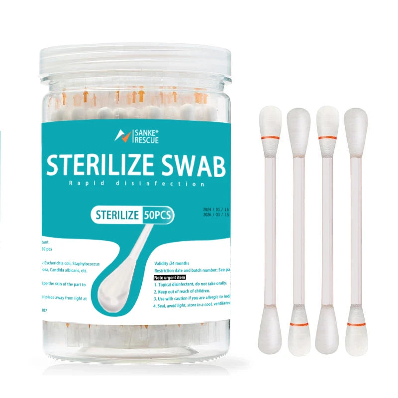 50PCS/Lot Medical Alcohol Disposable Emergency Cotton Stick Iodine Disinfected Swab First Aid kit home for Children Adults Baby