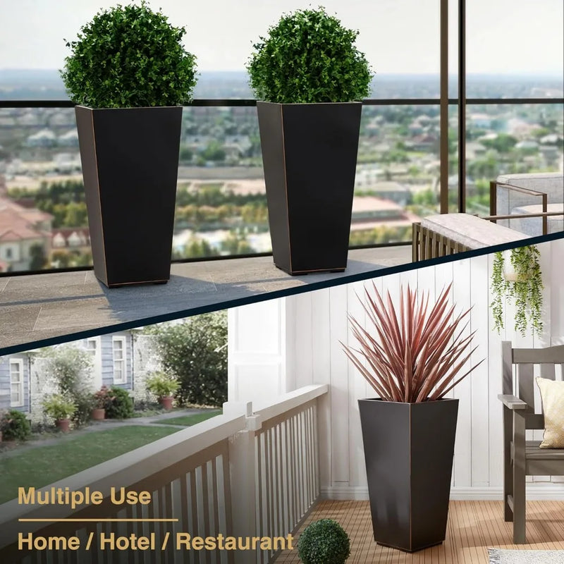 Metallic Taper Planter, 26 Inch Planter Tall Tapered Planter for Front Porch, Patio, Deck, Garden Indoor/Outdoor Tree Planters,