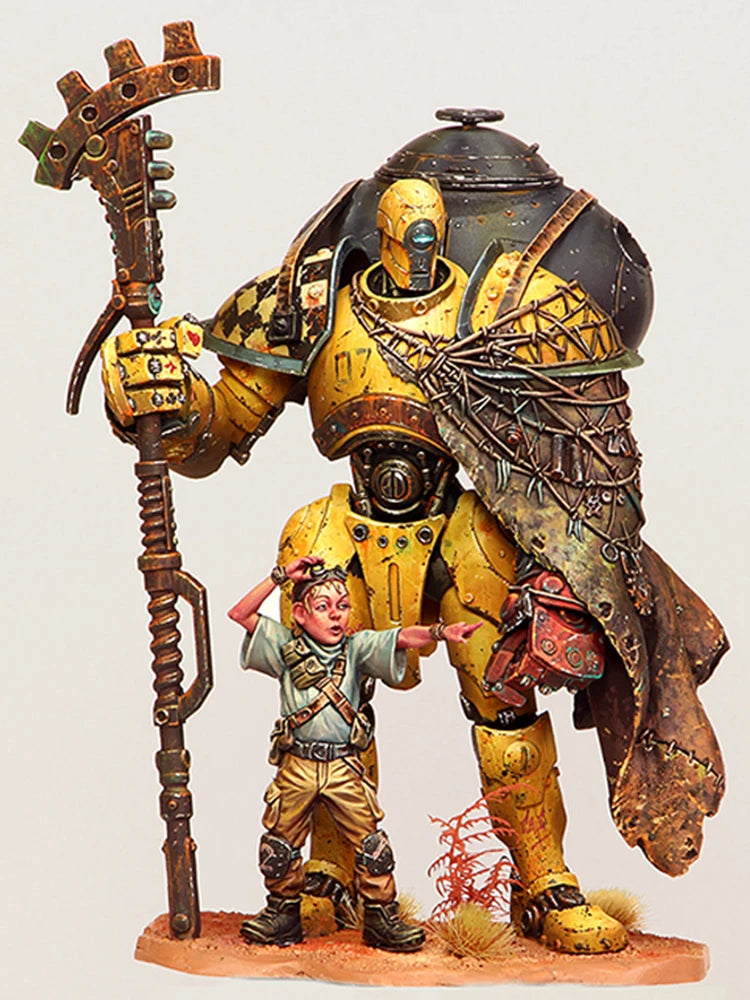 1/24  fantasy warrior with child stand and watch Resin figure Model kits Miniature gk Unassembly Unpainted