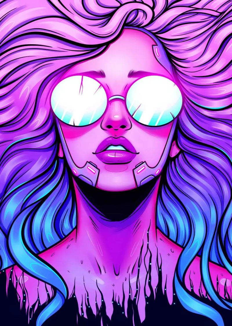 Cyber Punk Anime Neon Cool Girl Poster Aesthetic Purple Canvas Painting Wall Art Prints Pictures Gamer Room Home Decoration