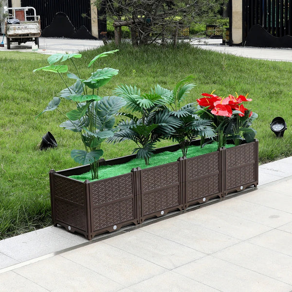 Rectangular Raised Garden Bed Kit Indoor Outdoor Plastic Planter Grow Box For Fresh Vegetables Herbs Wers & Succulents Brown