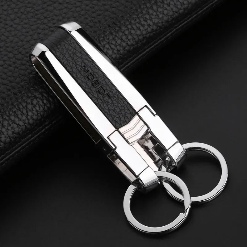 Top Grade Men Leather Waist Hanging Anti-lost Removable Belt Keychain Metal Double Keyring Auto Pendant Key Holder Accessories