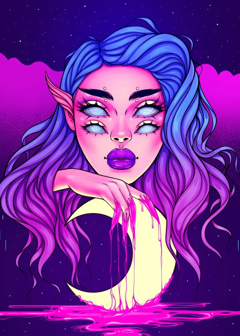 Cyber Punk Anime Neon Cool Girl Poster Aesthetic Purple Canvas Painting Wall Art Prints Pictures Gamer Room Home Decoration