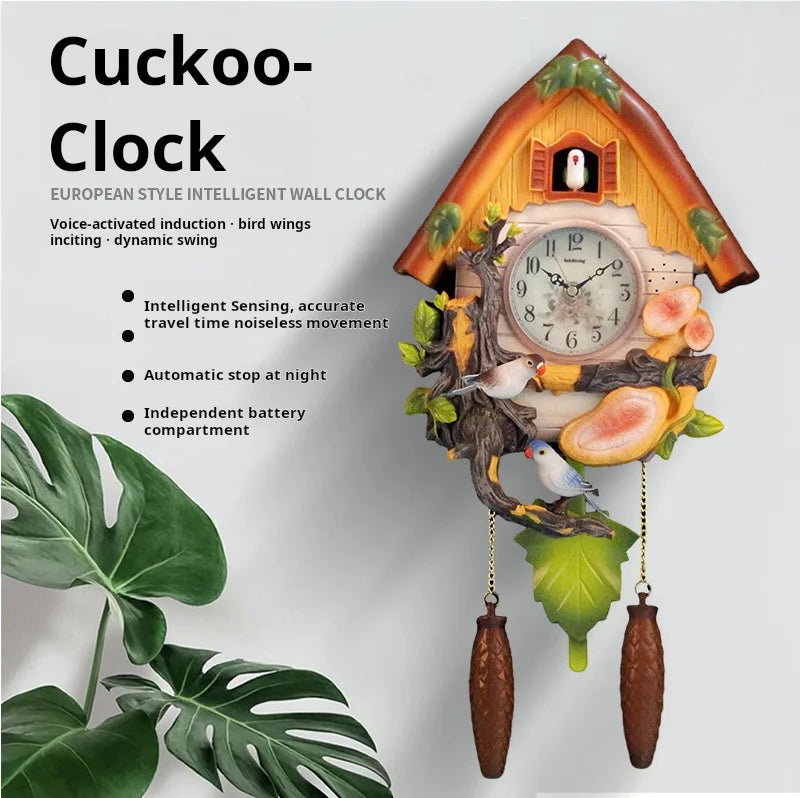 Cuckoo Clock Control Alarm for Kids Room European Style Electronic Silent Wall Clock Cuccu Watch  Living Room Home Decor