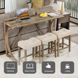 59'' Industrial 4 Piece Bar Table Set with Power Outlet, 3 Padded Stools for Kitchen, Living Room, Dining Room, Brown