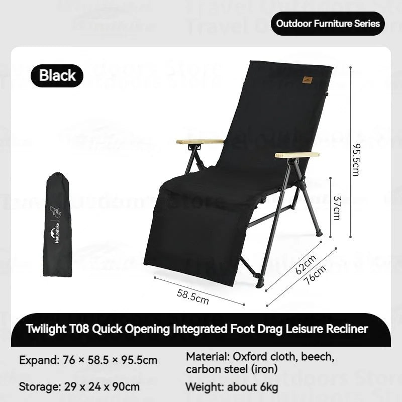 Naturehike Camping Chair Integrated Quick Opening Folding Adjustable Recliner Beach Outdoor Fishing Picnic Portable Camping Gear