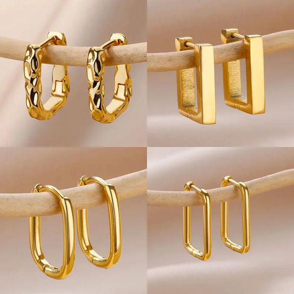Fashion Square Hoop Earrings for Women Gold Color Stainless Steel Geometric Earrings Engagement Wedding Party Jewelry Gifts
