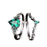 European and American fashion creative flower shape green zircon inlaid ring double layer women's ring