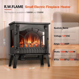 Electric Fireplace Heater, 20"Freestanding Fireplace Infrared Stove1000W/1500W,3D Realistic Flame Effects, Adjustable Brightness