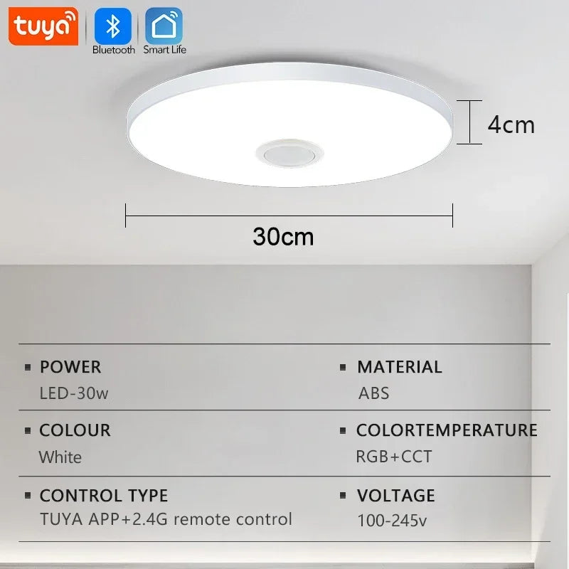 TUYA Smart Music Ceiling Light LED RGB Remote Control APP Bluetooth Audio Home Decorative Light Living Room Bedroom Ceiling Lamp