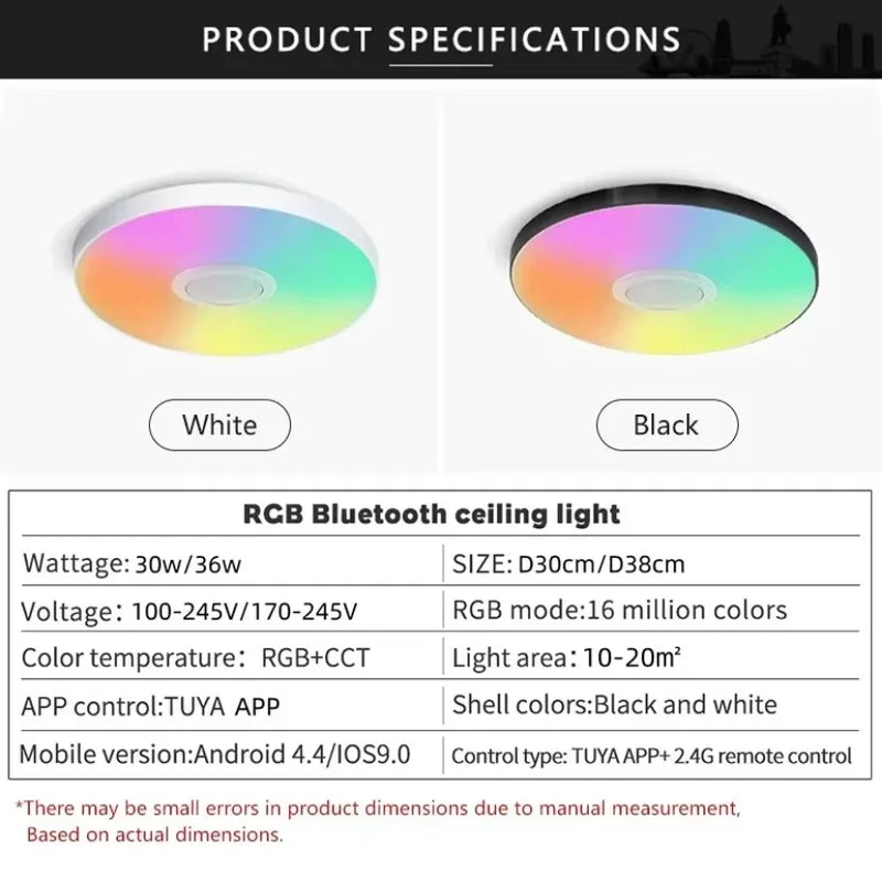 TUYA Smart Music Ceiling Light LED RGB Remote Control APP Bluetooth Audio Home Decorative Light Living Room Bedroom Ceiling Lamp