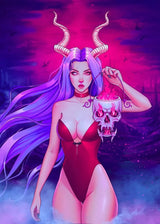 Cyber Punk Anime Neon Cool Girl Poster Aesthetic Purple Canvas Painting Wall Art Prints Pictures Gamer Room Home Decoration