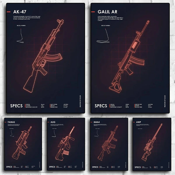 Classics Assault Rifle Guns Neon Style Posters Prints Canvas Printing Modern Wall Art Picture for Gaming Room Home Decor Gifts