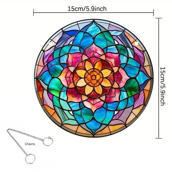 Jesus Christian Religion Theme Suncatcher Round Acrylic Stained Glass-Style Hanging Panel Window Decoration Wreath Sign Garden