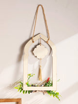 Ramadan Wooden Wall Hanging Decor Islamic Arch Design with Floral & Tassel Festive Home & Wall Decoration for Ramadan & Eid Gift