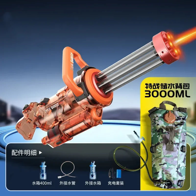 Strongest Gatling Electric Water Gun Toy With Light Continuous Shooting Water Gun Summer Beach Pool Battle Toys for Boy Adult