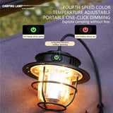LED Camping Lantern Retro Hanging Light Portable Stepless Dimming Waterproof Rechargeable Outdoor Camping and Emergency Lighting