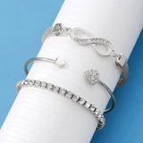 Vintage Set Silver Color Crystal Rhinestone Heart Bracelets for Women Fashion Geometric Adjustable Infinity Cuff Bangle Jewelry