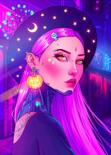 Cyber Punk Anime Neon Cool Girl Poster Aesthetic Purple Canvas Painting Wall Art Prints Pictures Gamer Room Home Decoration