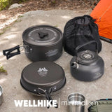 WELLHIKE Camping Cookware Set with Water Kettle Portable Camping Stove Tableware Pot Outdoor Fishing Camping Kitchen Supplies