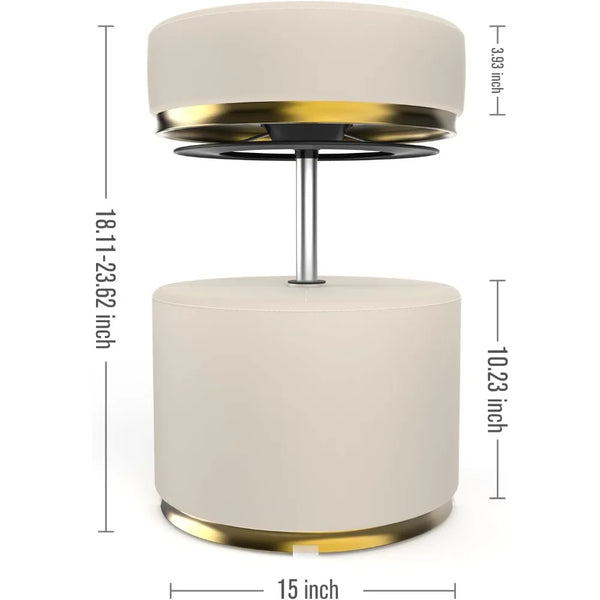 Unique Round Swivel Stool, PU Leather 660LBS High Load, 360° Adjustable Height Vanity Stool for Makeup Chair, Massage Table
