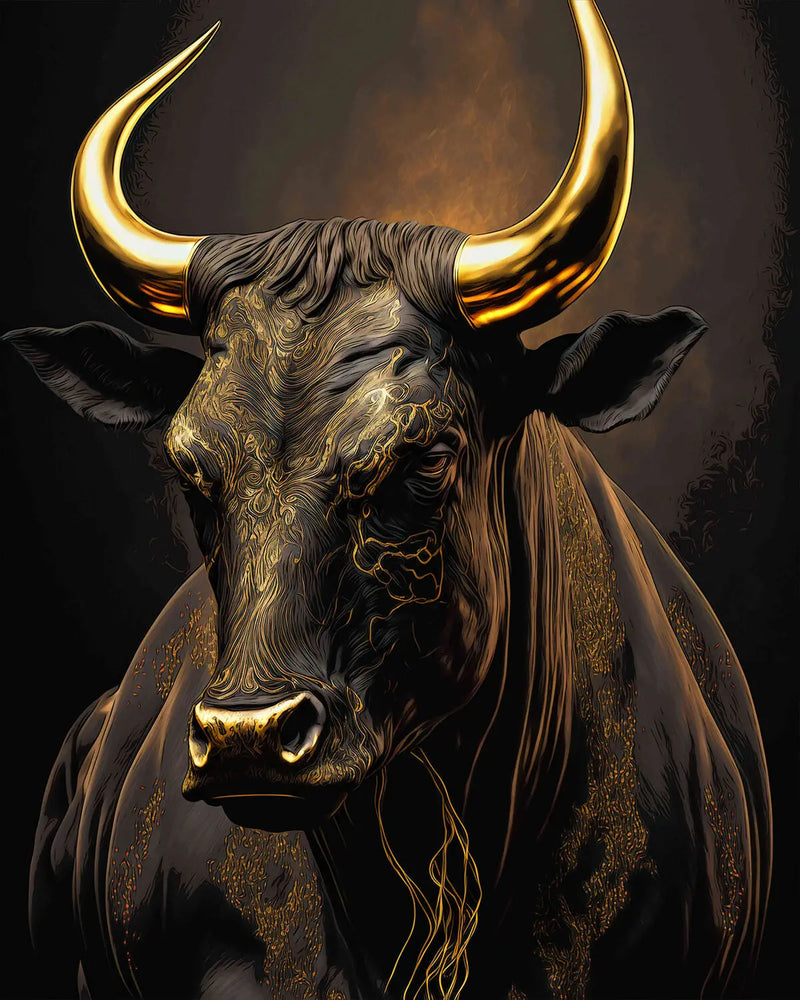 Retro Black Golden Style Bull Art Poster Canvas Painting Modern Animal Wall Print Picture for Living Room Office Home Decor